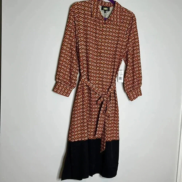 New Alexia Admor Dress 3/4 Sleeve Button Front S Geometric Belted - Picture 4 of 12